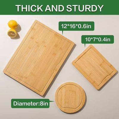 Set di 3 tavole da taglio in legno con scanalature di succo, manicotti laterali, diverse forme