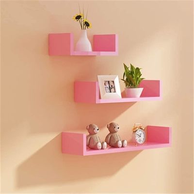 Ripiani da parete in legno rosa a forma di U regolabili Set di 3 per bagno soggiorno