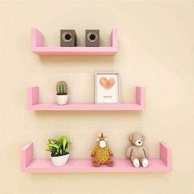 Ripiani da parete in legno rosa a forma di U regolabili Set di 3 per bagno soggiorno