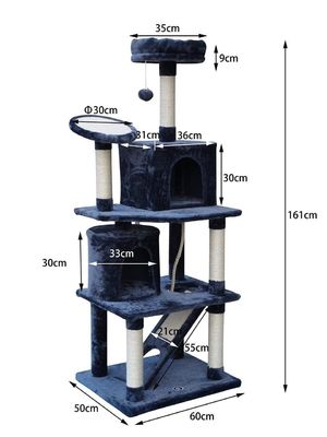 Arredamento del soggiorno Grigio scuro 4 piattaforme 64 pollici Albero gatto con 2 cubo letto Play House