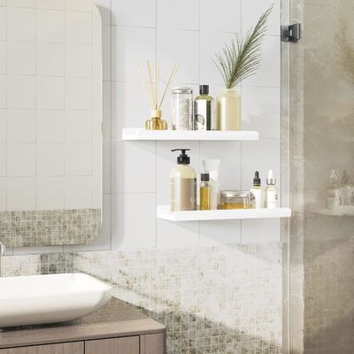 Home Arredamento Set di 2 ripiani a parete in legno massello 7 pollici ripiani galleggianti rustici bianchi