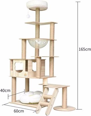 Torre di gatti in legno di dimensioni personalizzate con componenti di grattaforma di arrampicata a più livelli
