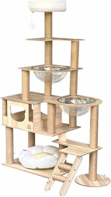 Torre di gatti in legno di dimensioni personalizzate con componenti di grattaforma di arrampicata a più livelli