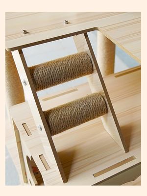 Torre di gatti in legno di dimensioni personalizzate con componenti di grattaforma di arrampicata a più livelli