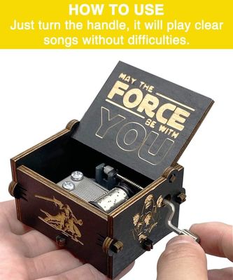 Rectangle Personalized Vintage Laser Engraved Star Wars Scatola musicale a manica in legno