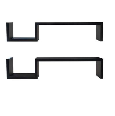 S Shape Design Decor nero Mensole galleggianti in legno Mensole da parete per camera da letto