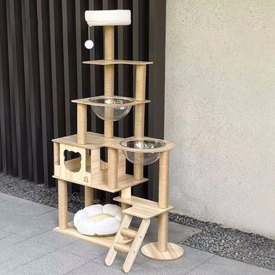 Torre di gatti in legno di dimensioni personalizzate con componenti di grattaforma di arrampicata a più livelli