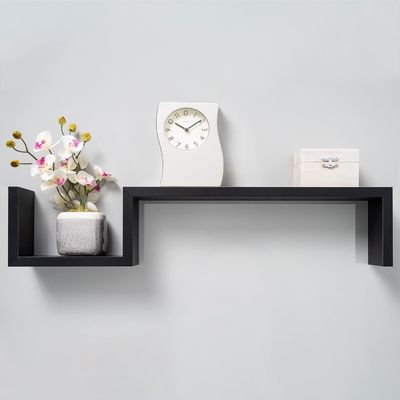 S Shape Design Decor nero Mensole galleggianti in legno Mensole da parete per camera da letto
