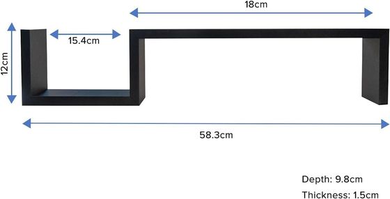 S Shape Design Decor nero Mensole galleggianti in legno Mensole da parete per camera da letto
