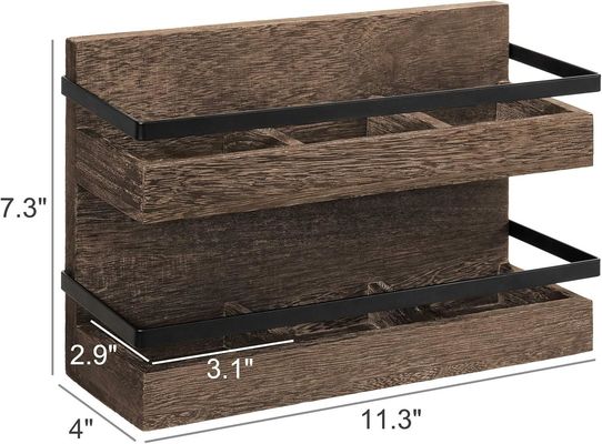 2 Livello Borse da tè in legno rustico Portaborse da tè montate a parete Scatola da tè per espressione di condimenti da caffè Mensola per il tè