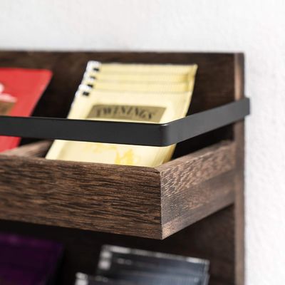 2 Livello Borse da tè in legno rustico Portaborse da tè montate a parete Scatola da tè per espressione di condimenti da caffè Mensola per il tè