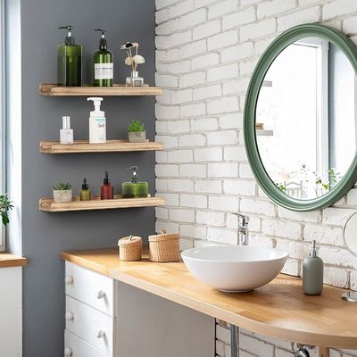 16.9 Inch Set Of 3 Brown Wood Picture Shelf Regolabili Mensole da Parete Rustiche Per Ufficio