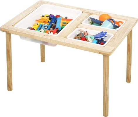 Tavolo sensoriale in legno con 3 contenitori per bambini piccoli Stand Classificazione Rack non pieghevole