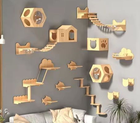 Pianta per gatti a taglia personalizzata montata a parete Mensola di legno per gatti da tavolo per arrampicarsi in salotto