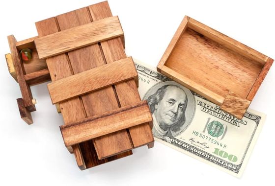 Doppio Magic Box Brain Teaser Custom Box in legno massello con compartimenti nascosti