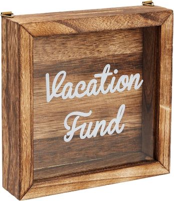 Concorrenziale Burnt Stile Legno Fondo Vacanze Box per risparmio ambientale Piggy Bank