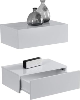 Comodo deposito nel corridoio Ripiano galleggiante a parete in legno massello con cassetto 46 x 30 x 15 cm