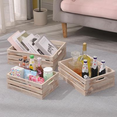 Scatole di contenitori in legno decorativi composte da 3 scatole con manici 13.25x9.5x5.5