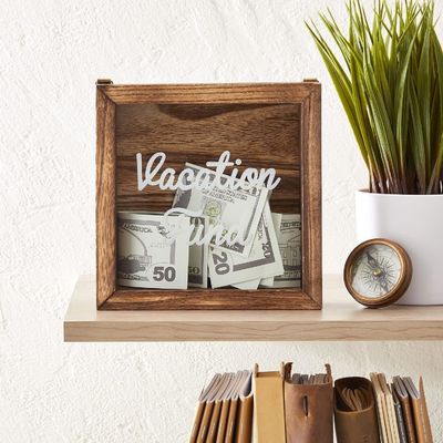 Concorrenziale Burnt Stile Legno Fondo Vacanze Box per risparmio ambientale Piggy Bank
