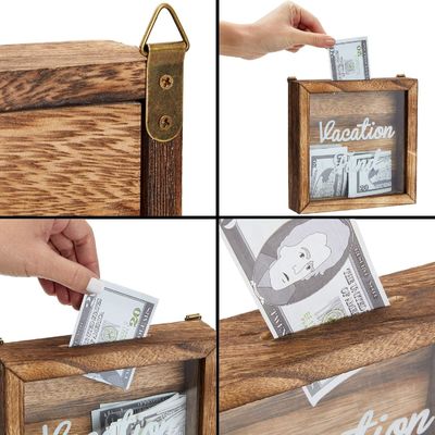 Concorrenziale Burnt Stile Legno Fondo Vacanze Box per risparmio ambientale Piggy Bank