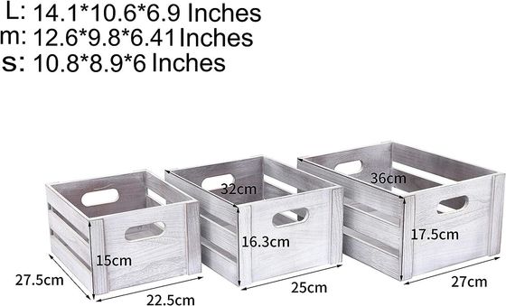 Cassa da display in legno bianco rustico Set di 3 casse da deposito decorative in pino NO pieghevole