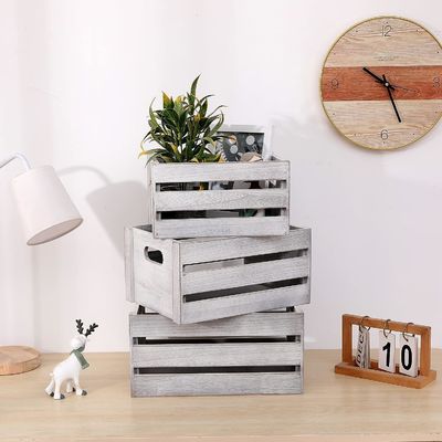 Cassa da display in legno bianco rustico Set di 3 casse da deposito decorative in pino NO pieghevole