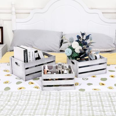 Cassa da display in legno bianco rustico Set di 3 casse da deposito decorative in pino NO pieghevole