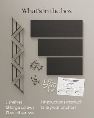 Set di 3 ripiani galleggianti di legno rustico a muro regolabile nero per lo stoccaggio