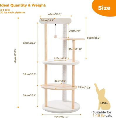 Dimensione personalizzata 51 pollici 5 livelli Cat Tree Cat Tower Centro di attività con punti di graffio Beige