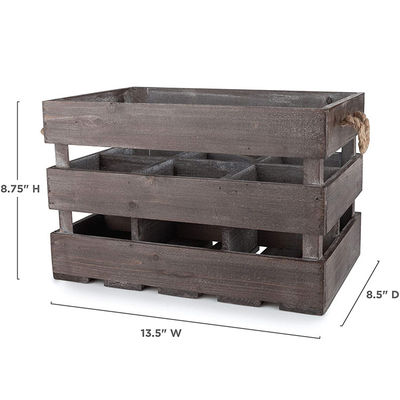 Casella massiccia di vino in legno marrone in stile vintage con maniglie e colore macchia