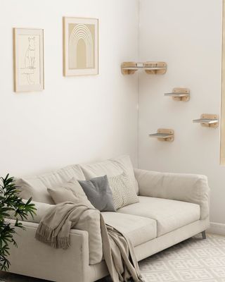 Home Arredamento Dimensioni personalizzate Arredamento per gatti montato a parete Angolo scaffale da arrampicata con 3 gradini larghi