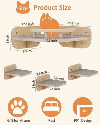 Home Arredamento Dimensioni personalizzate Arredamento per gatti montato a parete Angolo scaffale da arrampicata con 3 gradini larghi
