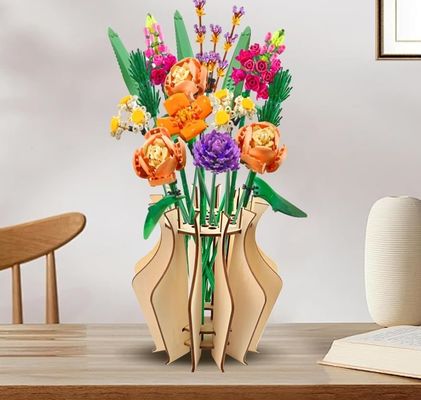 Vaso di fiori in legno per l'anniversario per il bouquet di fiori di Lego