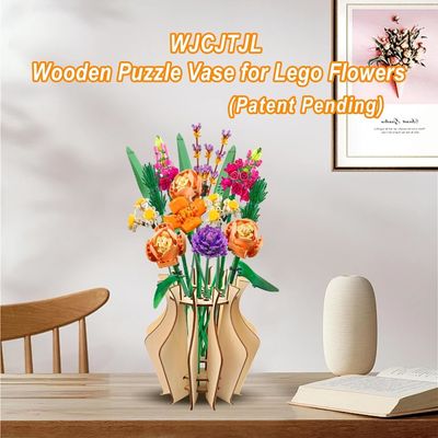 Vaso di fiori in legno per l'anniversario per il bouquet di fiori di Lego