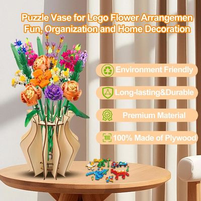 Vaso di fiori in legno per l'anniversario per il bouquet di fiori di Lego