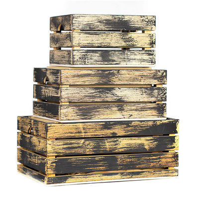 Set di 3 piccoli mini cassetti di legno con manicotti Rustico finitura stampa bruciato