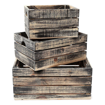 Set di 3 piccoli mini cassetti di legno con manicotti Rustico finitura stampa bruciato