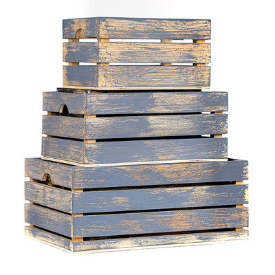 Set di 3 piccoli mini cassetti di legno con manicotti Rustico finitura stampa bruciato