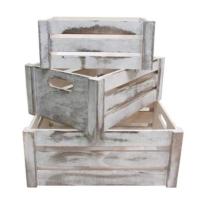 Set di 3 casse di legno con maniglie di corda