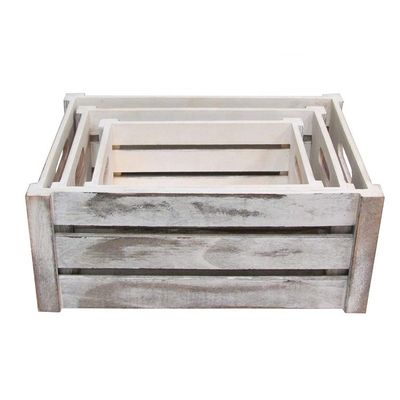 Set di 3 casse di legno con maniglie di corda