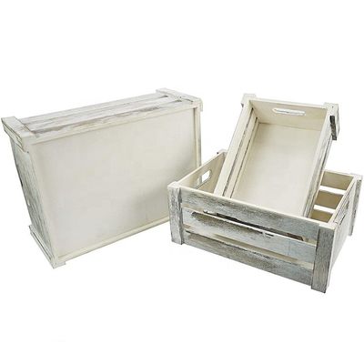 Set di 3 casse di legno con maniglie di corda