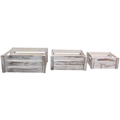 Set di 3 casse di legno con maniglie di corda