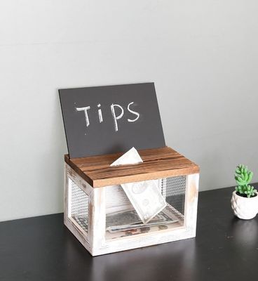 Disegno a griglia di filo pannello acrilico di legno di pino scatola per la raccolta di bollette per la donazione per la scrivania