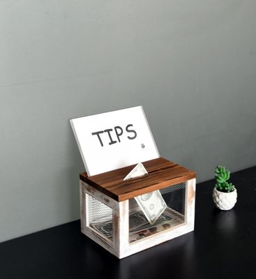 Disegno a griglia di filo pannello acrilico di legno di pino scatola per la raccolta di bollette per la donazione per la scrivania