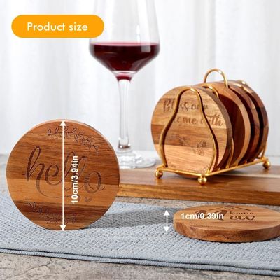 Stampa Custom 9cm Round Bar Home Drink Coasters Legno Bambù Coaster con porta
