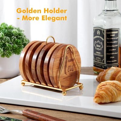 Stampa Custom 9cm Round Bar Home Drink Coasters Legno Bambù Coaster con porta