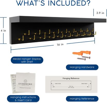 Visualizzazione di trofei in legno Medaglia per elettrodomestici appendiabiti e scaffali per trofei con ganci