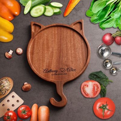 7'8'10' Irregolare piatto di legno rotondo per gatto piatto di pizza in legno massello fatto a mano