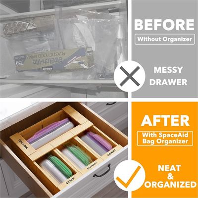 Logo personalizzato TIMBER Bambù Organizzatore di stoccaggio per sacchi di varie dimensioni Silk-screen stampato