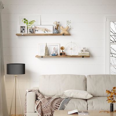 Mensola multifunzionale in legno montata a parete con supporto metallico